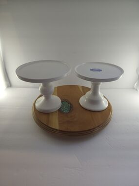 Faianças Ramos FR Portugal White Ceramic Pedestal Cake Stands, Set of 2